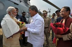 harish rawat welcome modi at rishikesh,uttarakhand