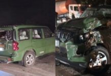सड़क किनारे खड़े सीमेंट मिक्सर से भिड़ा आर्मी का वाहन, चार सैन्यकर्मी घायल